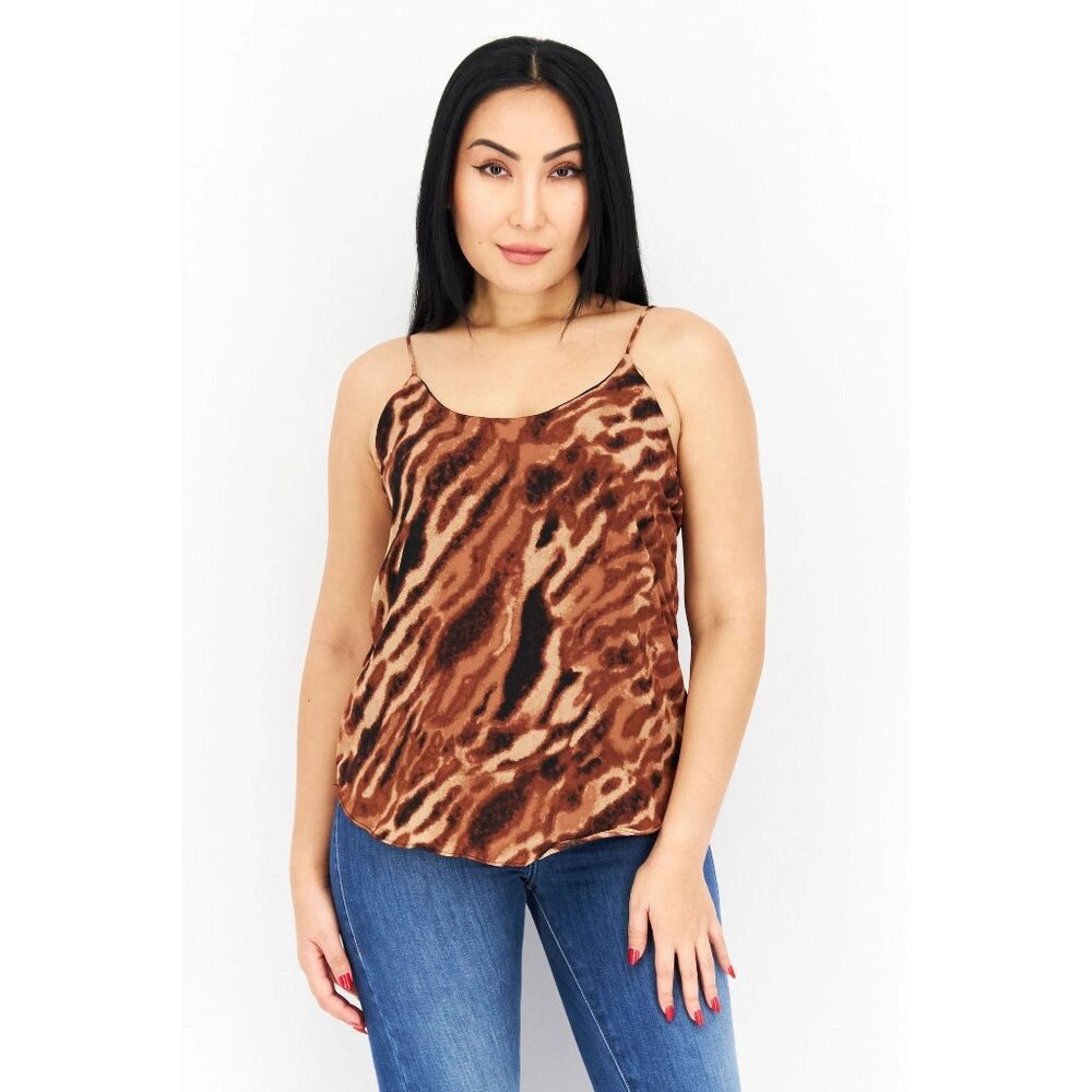 Bar III Sleeveless Animal Print Cami Top Womens XXS Scoop Neck Brown Mature NEW